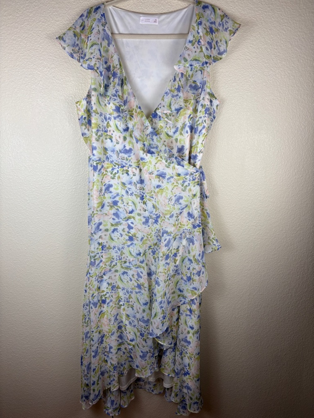 LC Lauren Conrad Romantic Fairy Flutter Sleeve Tulip Wrap Maxi Dress Size XL